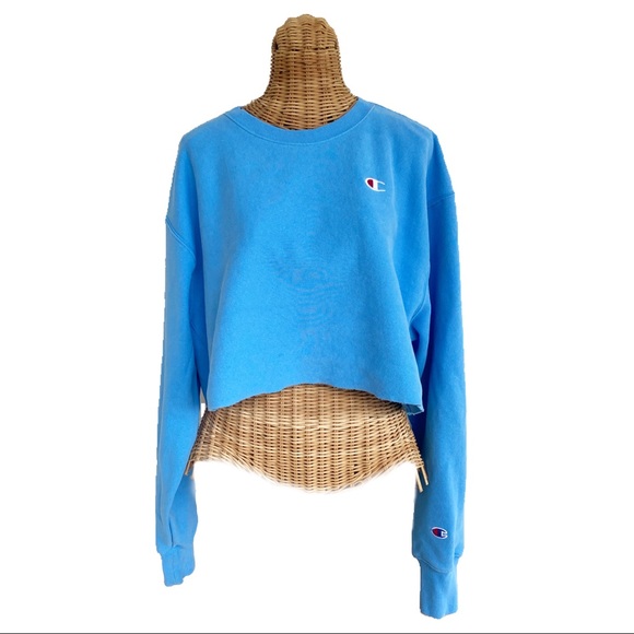 Champion Tops - Champion Reverse Weave Blue Cropped Crewneck